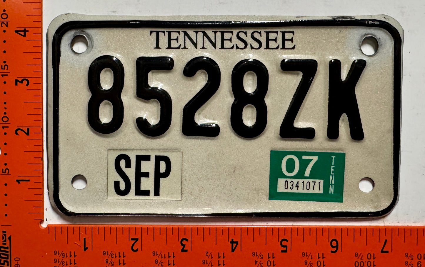 2007 Tennessee #8528ZK Motorcycle License Plate