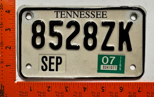 2007 Tennessee #8528ZK Motorcycle License Plate