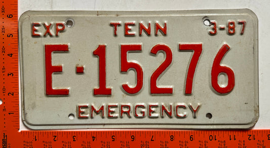 1987 Tennessee #E-15276 Emergency License Plate