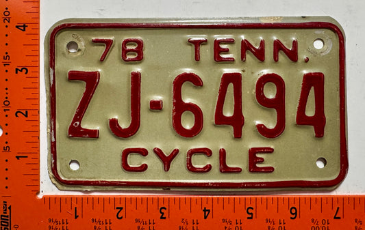 1978 Tennessee #ZJ-6494 Motorcycle License Plate