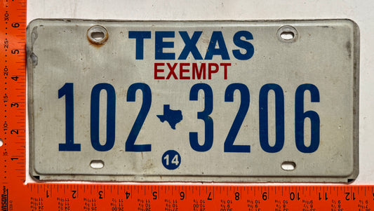 2014 Texas #102 3206 Exempt License Plate