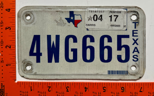 2017 Texas #4WG665 Motorcycle License Plate