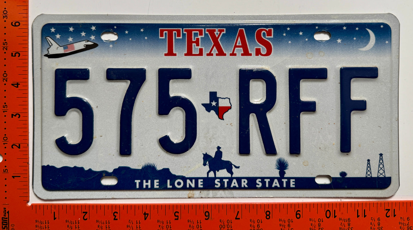 undated Texas #575 RFF Passenger License Plate