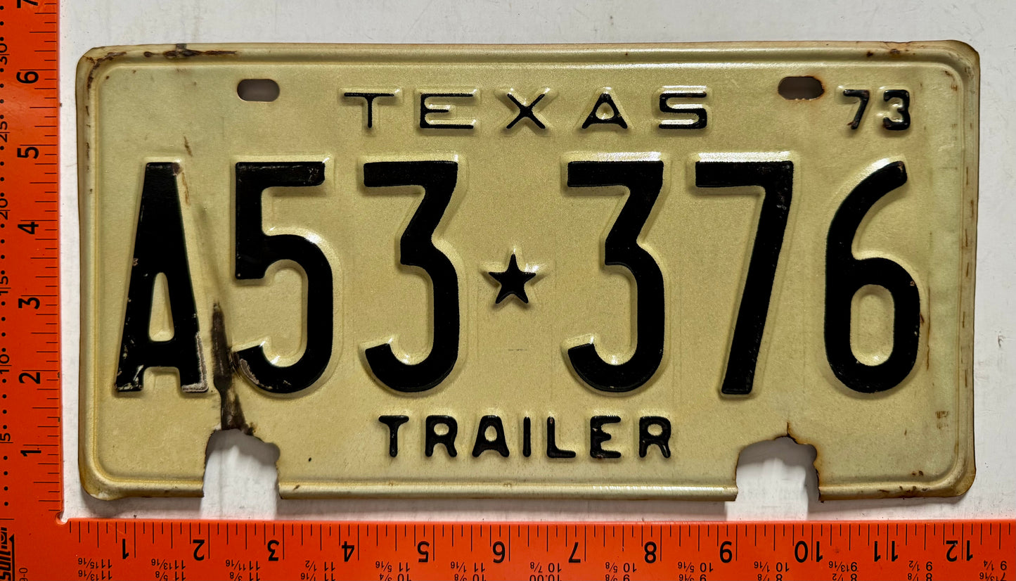 1973 Texas #A53*376 Trailer License Plate (Crafter)