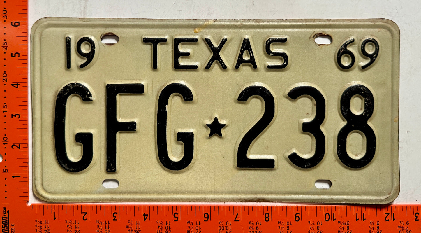 1969 Texas #GFG*238 Passenger License Plate