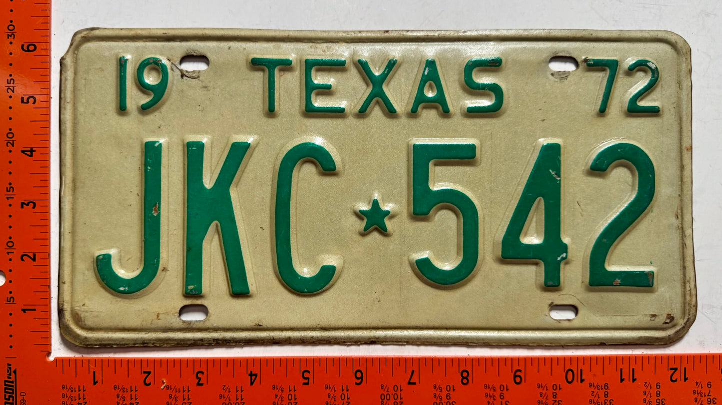 1972 Texas #JKC*542 Passenger License Plate