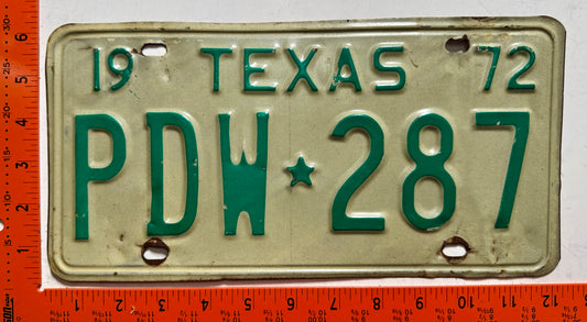 1972 Texas #PDW*287 Passenger License Plate