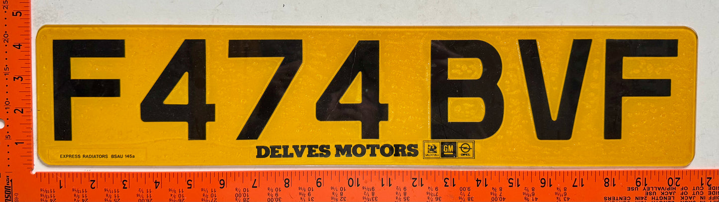 1988/1989 England #F474BVF Passenger License Plate