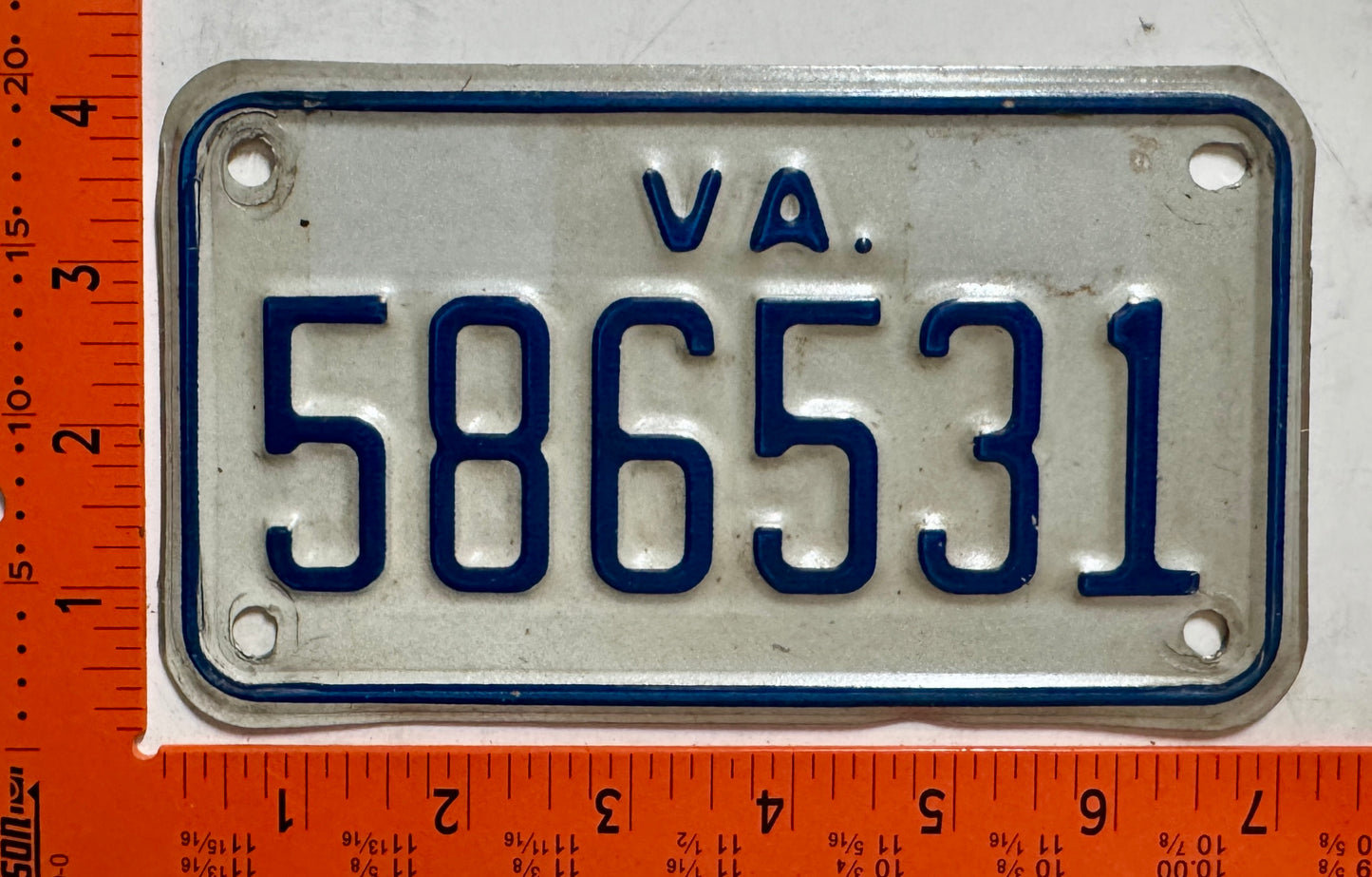 undated Virginia #586531 Motorcycle License Plate