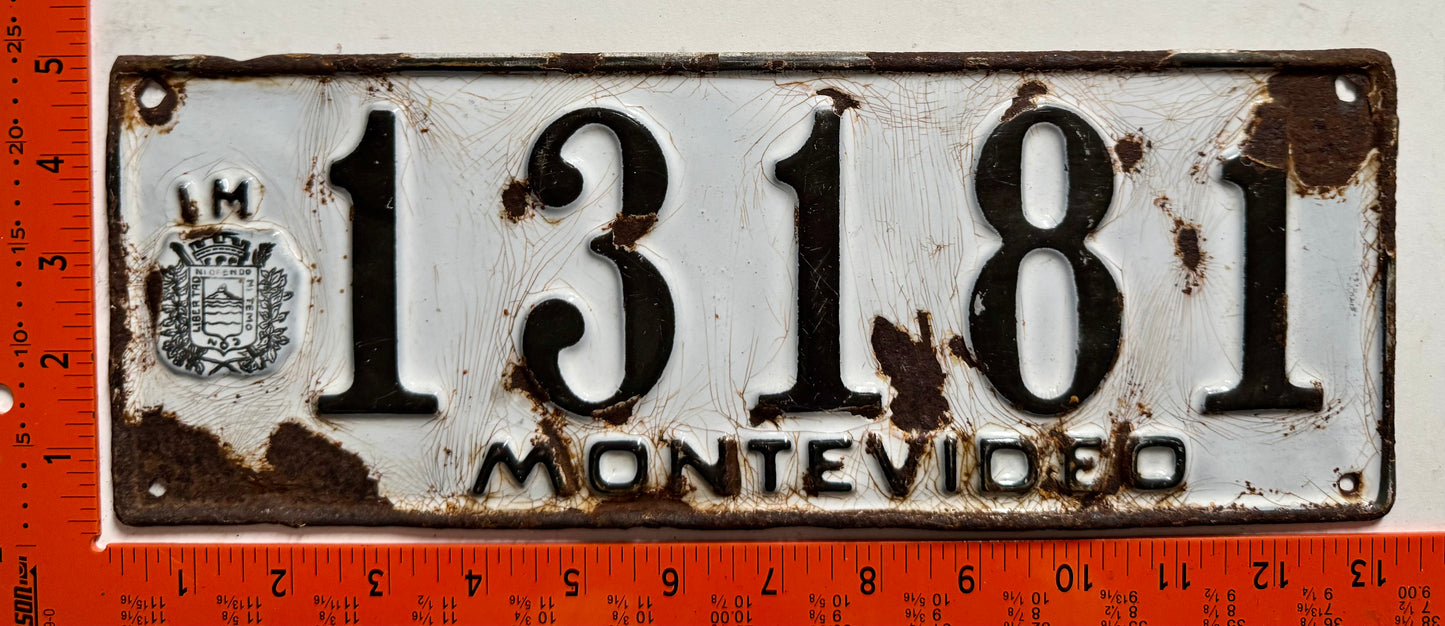 undated Uruguay #13181 Passenger License Plate (Porcelain)