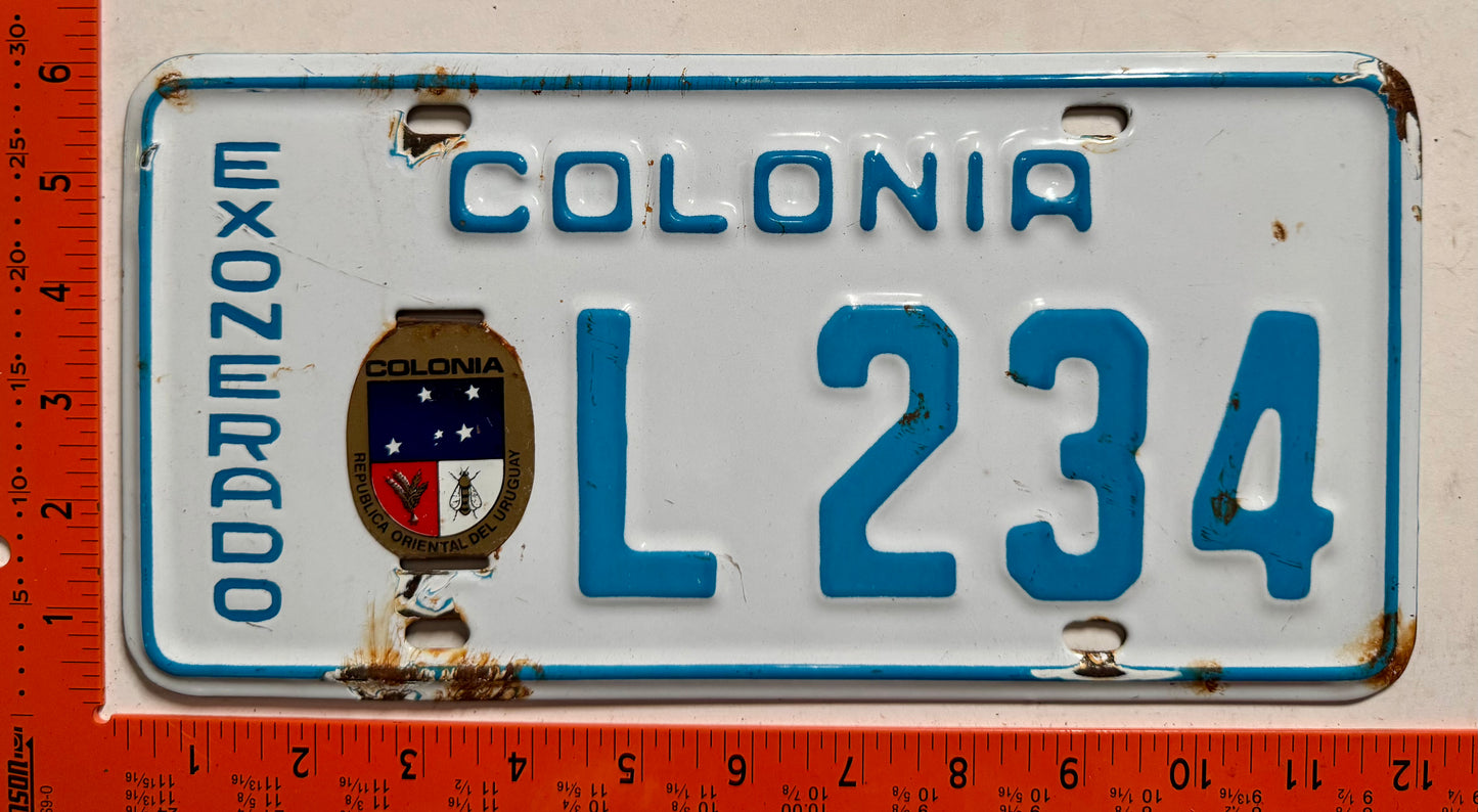 undated Uruguay #L 234 Tax Exempt License Plate (Porcelain)