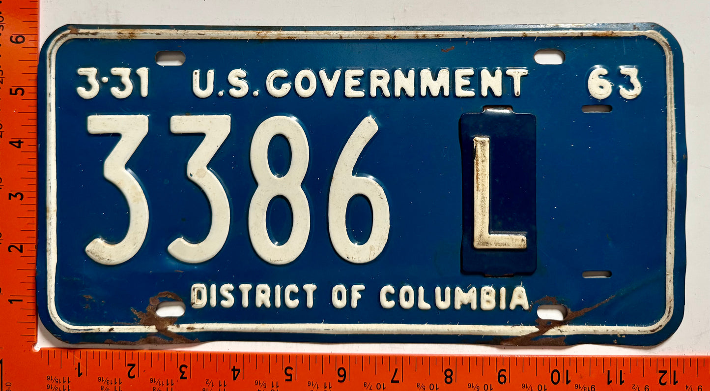 1963 US Government #3386 L Passenger License Plate