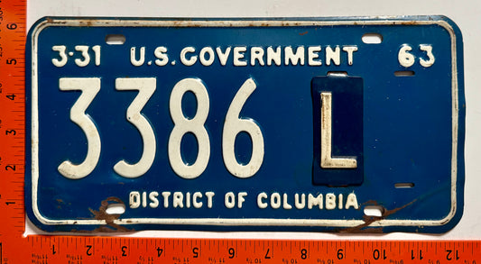 1963 US Government #3386 L Passenger License Plate