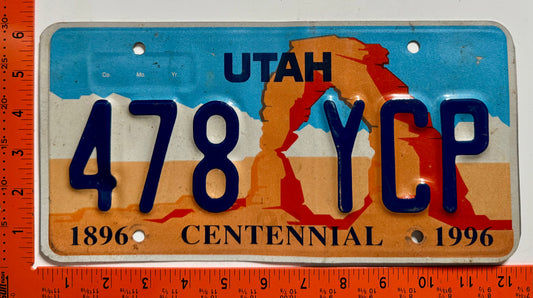1996 Utah #478 YCP Passenger License Plate
