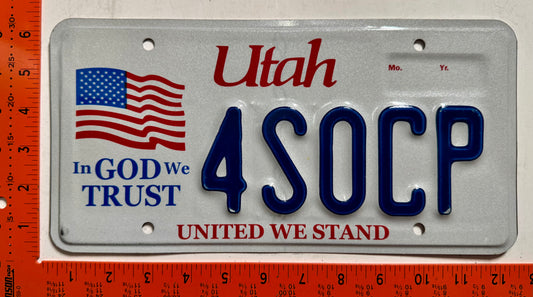 undated Utah #4S0CP Passenger In God We Trust License Plate