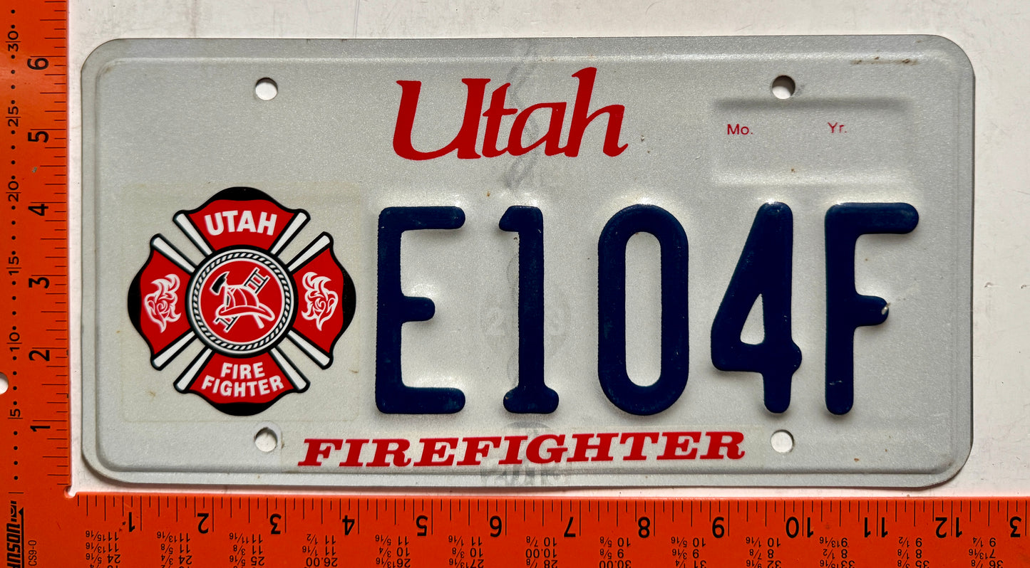 undated Utah #E104F Firefighter License Plate