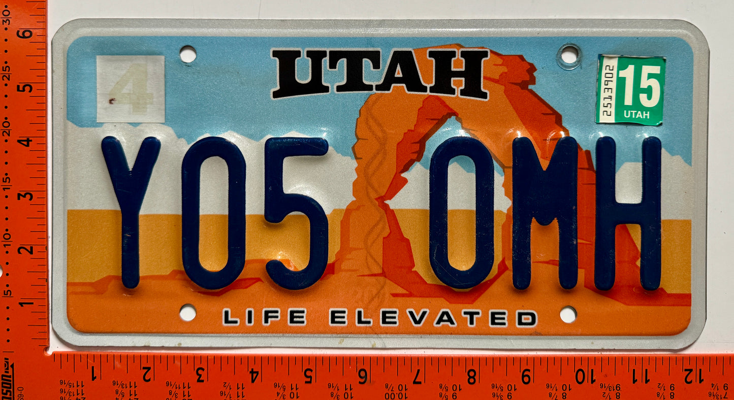 2015 Utah #Y05 0MH Passenger License Plate
