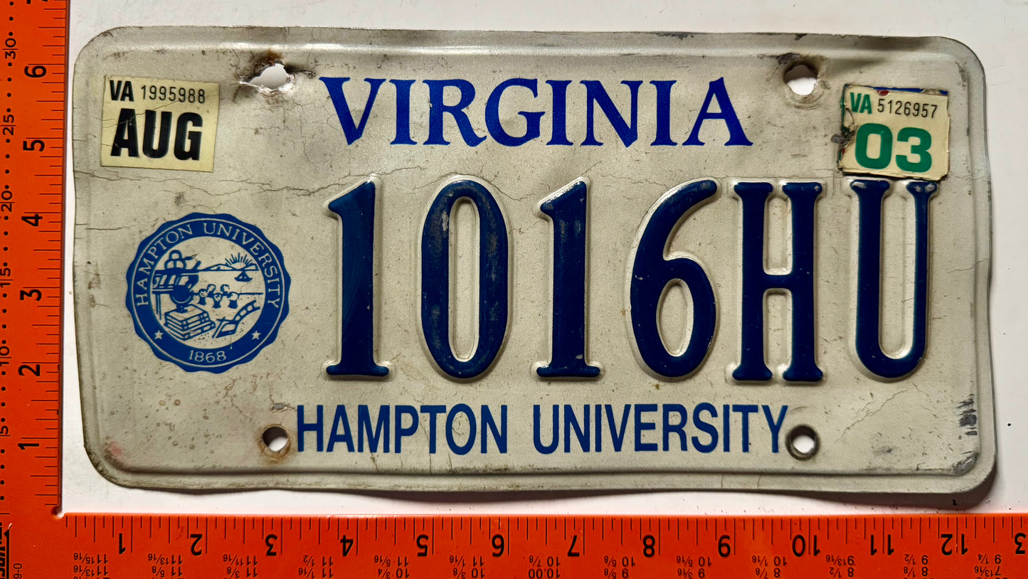 2003 Virginia #1016HU Hampton University License Plate