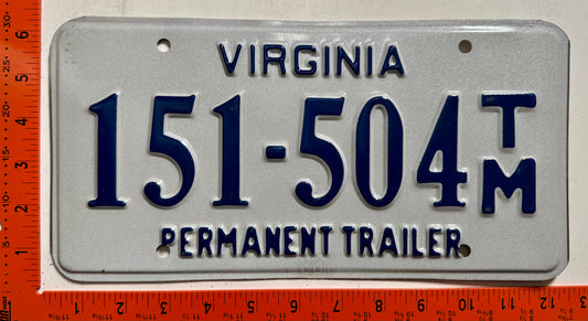 undated Virginia #151-504 T/M Permanent Trailer License Plate