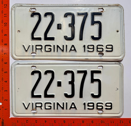 1969 Virginia #22-375 Passenger License Plate (Pair)