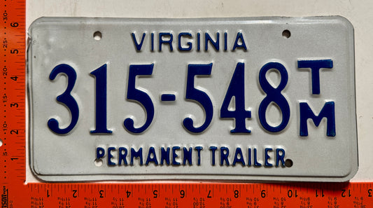 undated Virginia #315-548 T/M Permanent Trailer License Plate