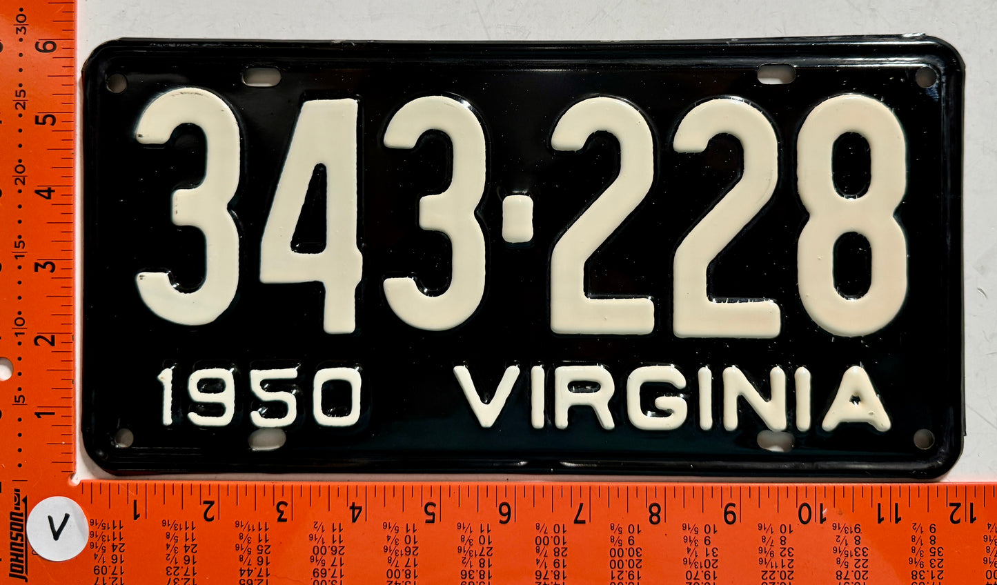 1950 Virginia #343-228 Passenger License Plate