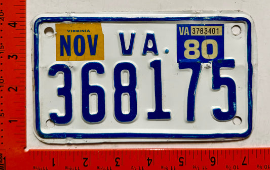 1980 Virginia #368175 Motorcycle License Plate