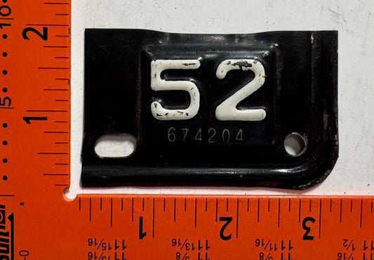 1952 Virginia #674204 Passenger License Plate Date Tab