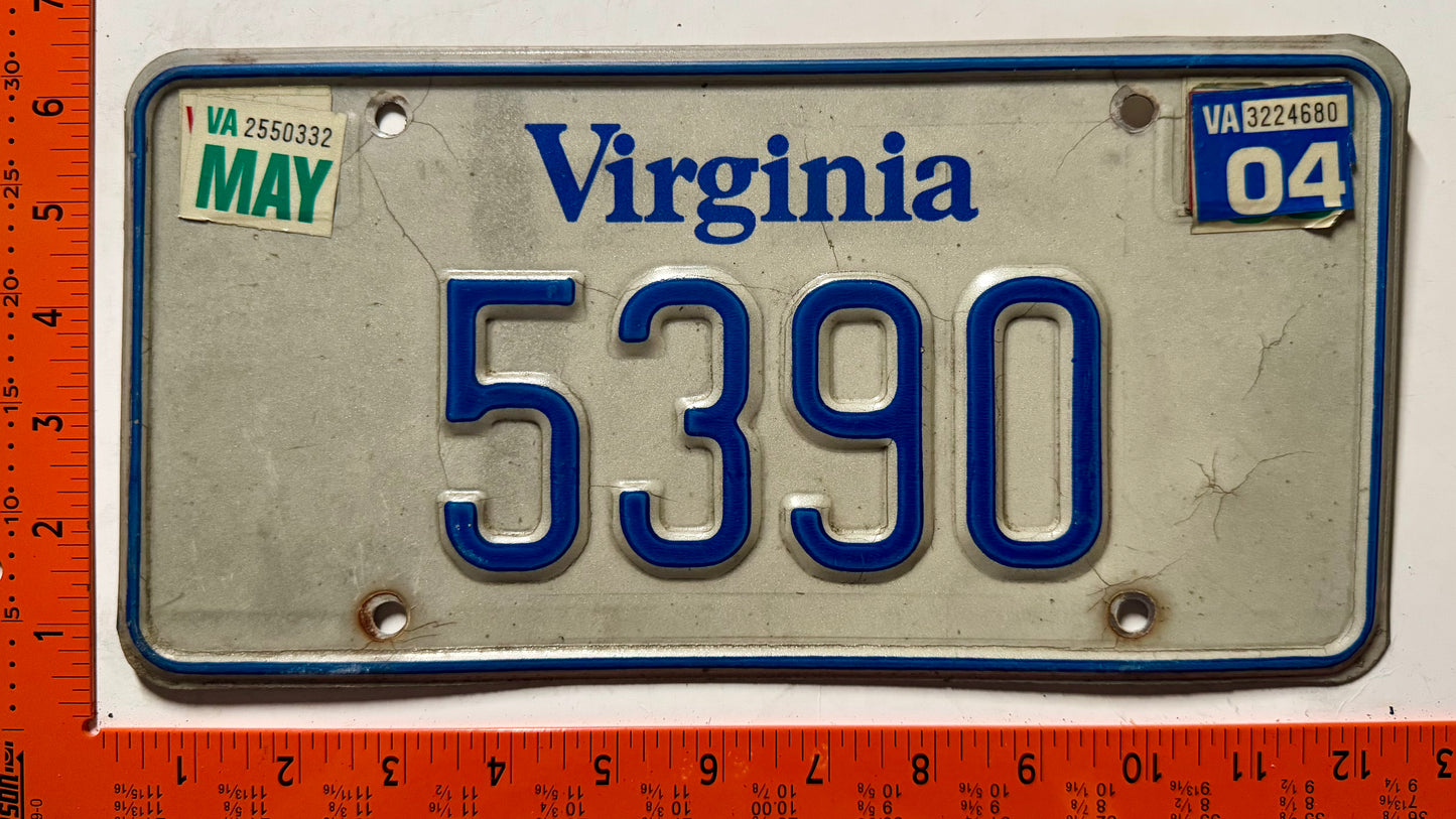 2004 Virginia #5-390 Passenger License Plate