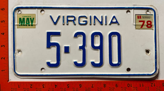 1978 Virginia #5-390 Passenger License Plate