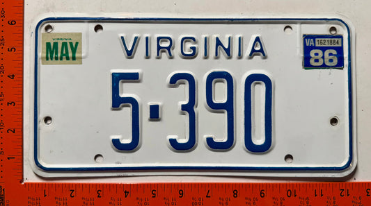 1986 Virginia #5-390 Passenger License Plate
