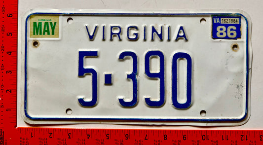 1986 Virginia #5-390 Passenger License Plate