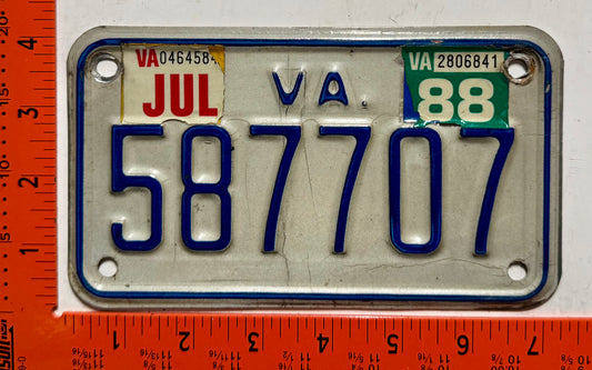 1988 Virginia #587707 Motorcycle License Plate