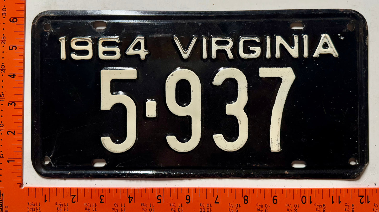 1964 Virginia #5-937 Passenger License Plate