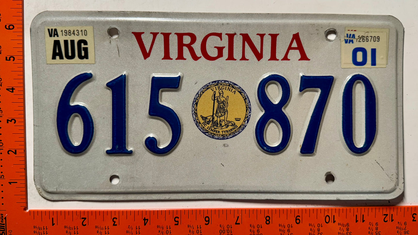 2001 Virginia #615 870 Great Seal Optional License Plate