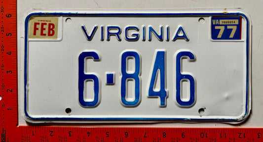 1977 Virginia #6-846 Passenger License Plate