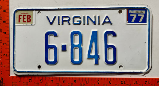 1977 Virginia #6-846 Passenger License Plate