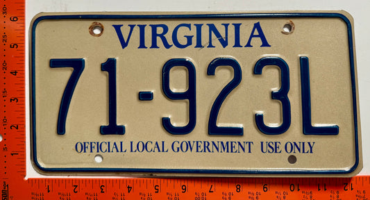 undated Virginia #71-923L Local Government License Plate