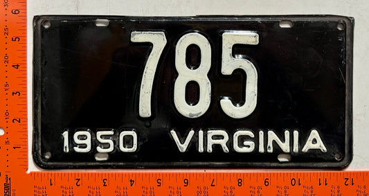 1950 Virginia #785 Passenger License Plate