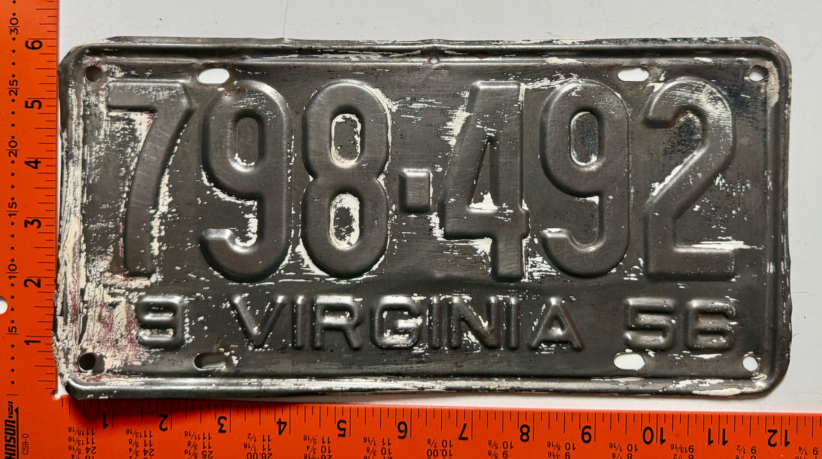 1956 Virginia #798-492 Passenger License Plate