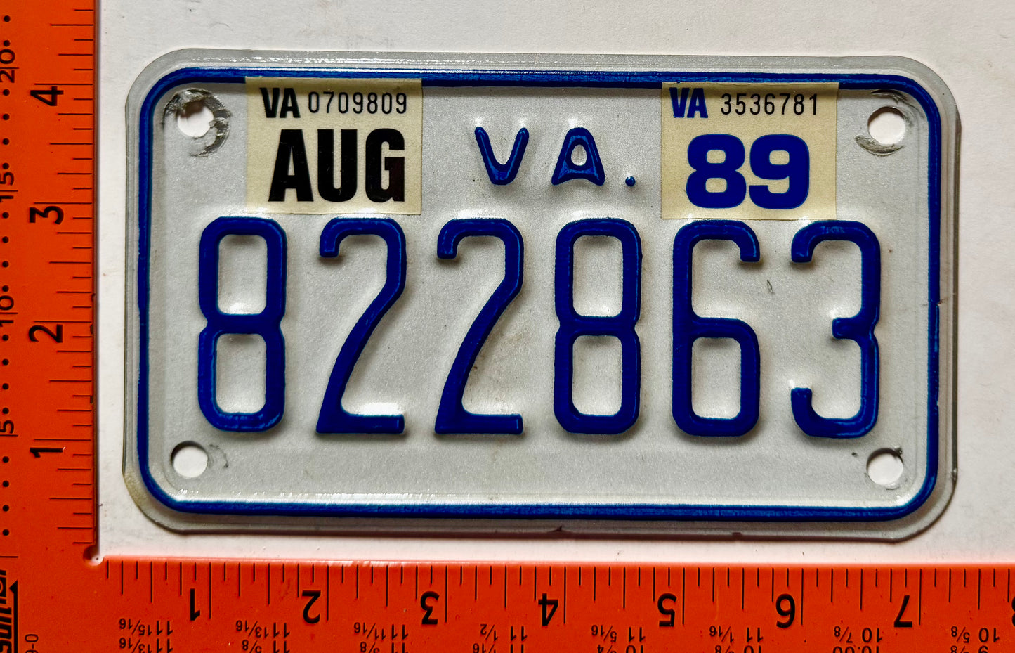 1989 Virginia #82863 Motorcycle License Plate