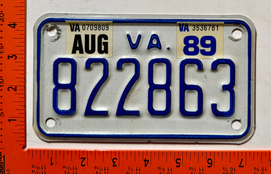 1989 Virginia #82863 Motorcycle License Plate