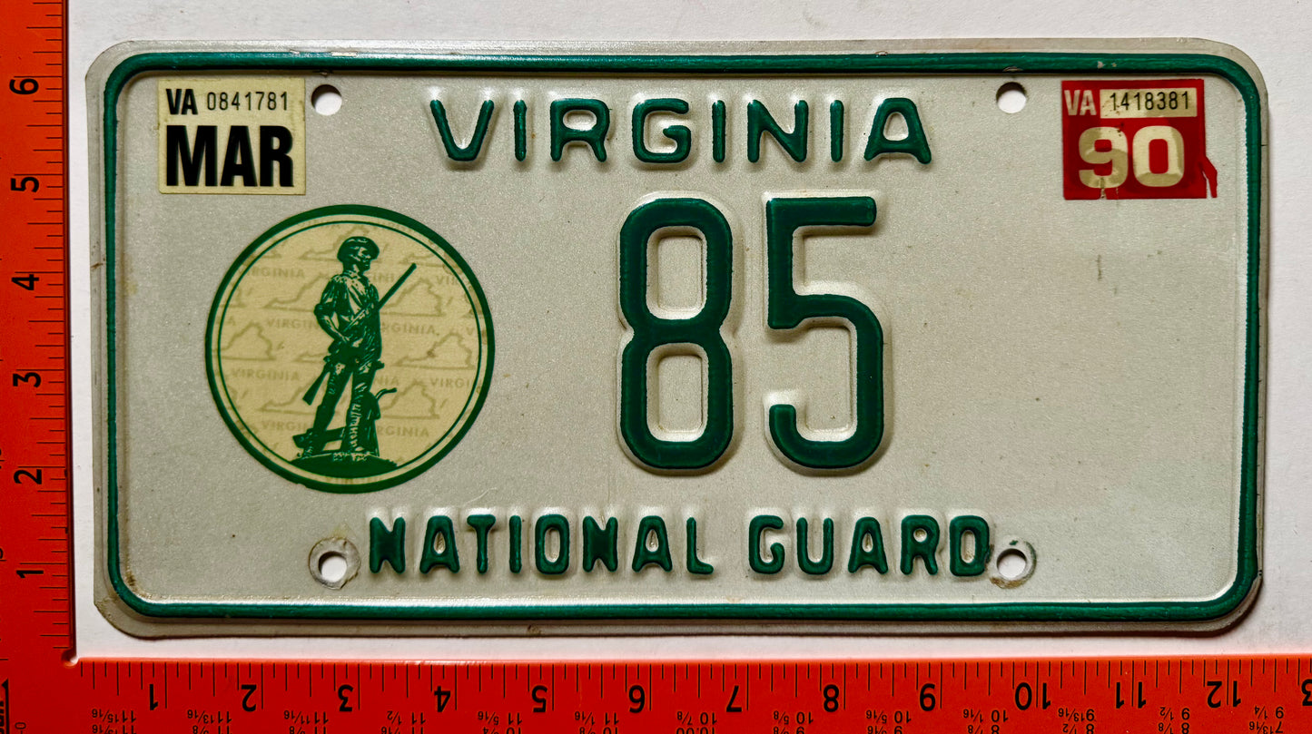 1990 Virginia #85 National Guard License Plate