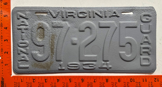 1934 Virginia #97-275 National Guard License Plate