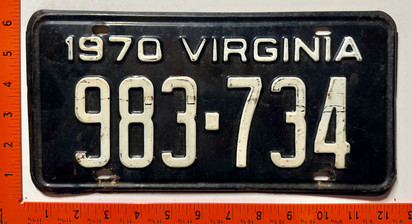 1970 Virginia #983-734 Passenger License Plate