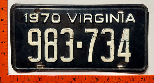 1970 Virginia #983-734 Passenger License Plate