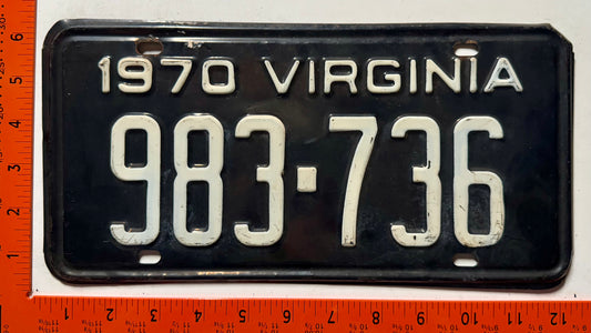 1970 Virginia #983-736 Passenger License Plate