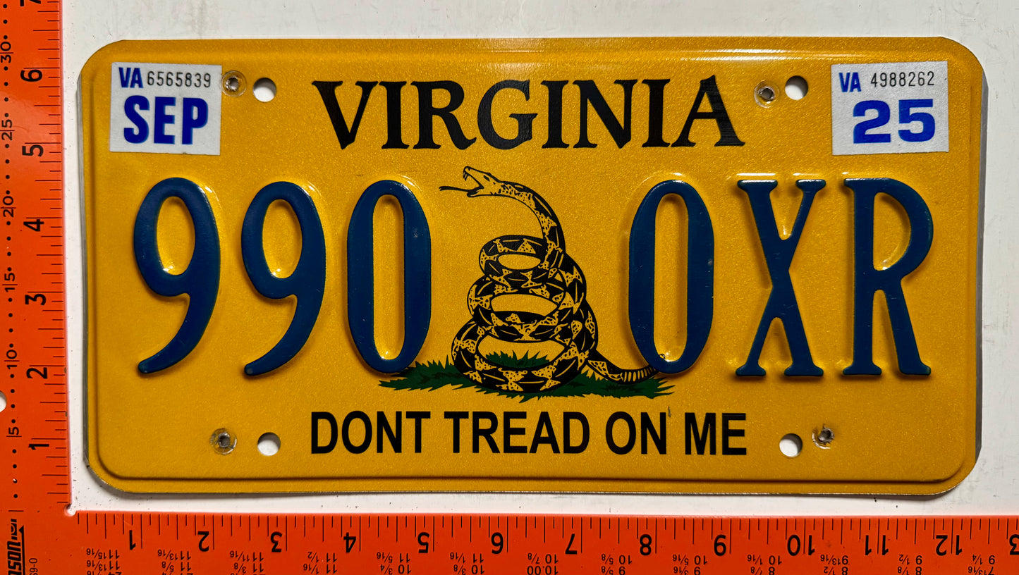 2025 Virginia #990 0XR Passenger Don't Tread On Me License Plate