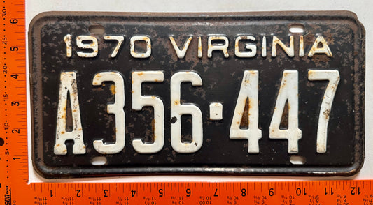 1970 Virginia #A356-447 Passenger License Plate