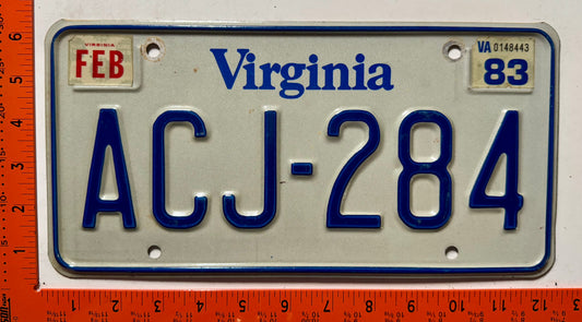 1983 Virginia #ACJ-284 Passenger License Plate